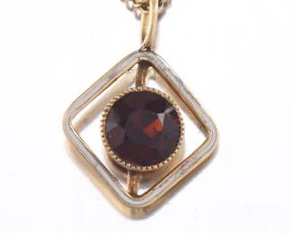 Ladies Antique Gold, Garnet and Enamel Pendant on Chain