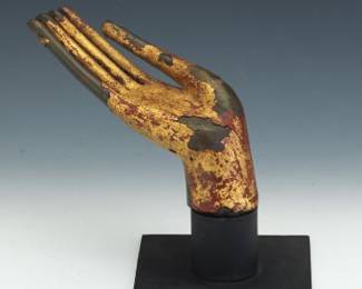 SouthEast Asian Antique Gilt Bronze Buddha Hand on Stand