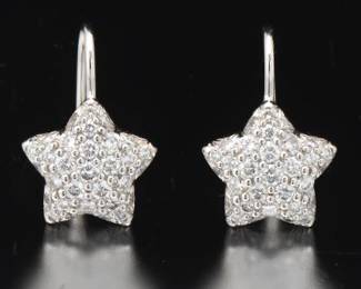 Kurt Wayne Pair of Platinum, Gold and Diamond Stars Earrings