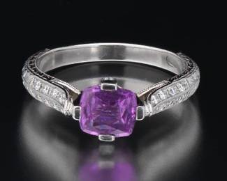 Ladies Edwardian Style Platinum, Pink Sapphire and Diamond Ring