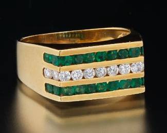 Gentlemens Gold, Emerald and Diamond Ring