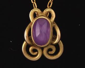 Ladies Art Nouveau Gold and Star Ruby Slider on Chain