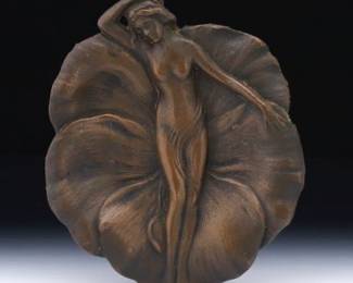 Art Nouveau Bronze VidePoche Depicting Reclining Nude in Flower Form