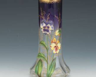 Bohemian Art Glass Vase with Enameled Floral Decoration, ca. 1900