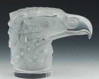 Lalique France Frosted and Clear Crystal Car Mascot Tete dAigle Eagles Head