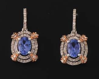 Ladies Pair of Gold, Tanzanite and Diamond Earrings