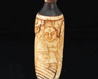 Japanese Carved Bone Snuff Bottle with Figural Motif