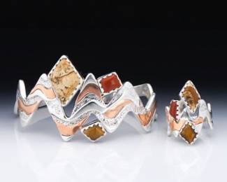 Carolyn Pollack Sterling Silver Mix Metals and Gems Bangle and Ring