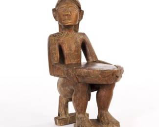 African Carved Wood Ritual or Fertility Chair, Likely Yoruba, Nigeria, 20th century