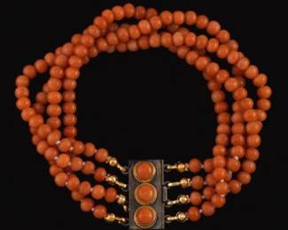 Victorian Vermeil Gold on Silver and Coral Beads Bracelet