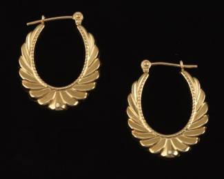 Ladies Pair of Gold Angel Wings Hoops