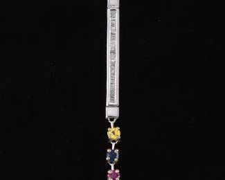 Ladies Gold, Diamond and Gem Stones Bar Dangle Pendant
