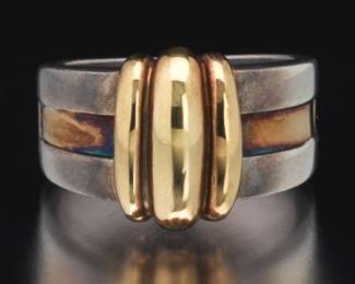 Ladies Italian 18K Gold and Sterling Silver Fashion Ring