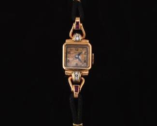 Ladies Retro Gold, Diamond and Ruby Hamilton Dress Watch