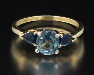 Ladies Vintage Gold Teal and Blue Sapphire Ring