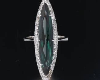 Ladies Gold, Lab Grown Teal Spinel and White Sapphire Nevette Ring