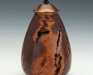 Artist Signed Manzanita Wood Lidded Vessel