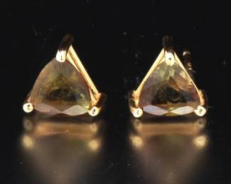A Pair of Trillion Cut Gold and Topaz Earrings