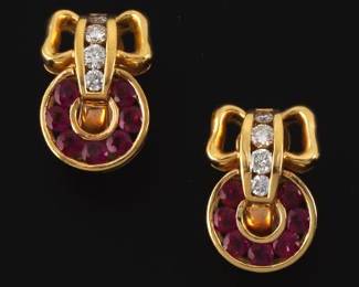 BIRKS Pair of Gold, Ruby and Diamond Earrings