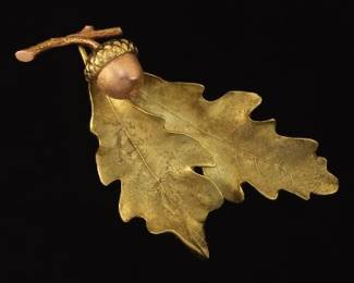 Cartier Exquisite 18K TriColor Acorn with Foliage Pin Brooch