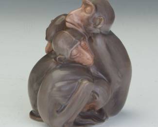 Royal Copenhagen Bing Grndahl, Porcelain Monkey Group, Model 1581
