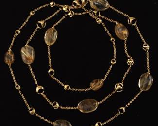 Di Modolo Italian Gold and Rutilated Quartz Long Necklace, Triadora Collection