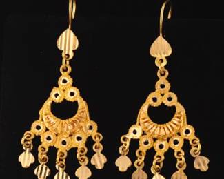 High Carat Gold Ladies Pair of Filigree Chandelier Earrings