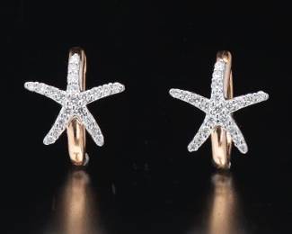 Ladies pair of TwoTone Gold and Diamond Star Earrings