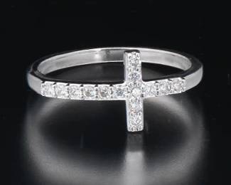 Ladies Gold and Diamond Cross Ring