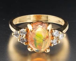 Ladies Gold, Opal and Diamond Ring