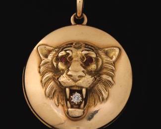 Antique Gold, Diamond and Ruby Lion Head Locket