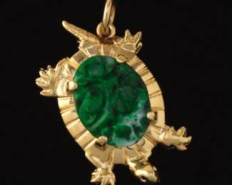 Ladies God and Carved Malachite Turtle Pendant