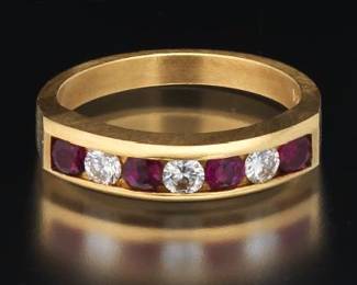 Ladies Gold, Ruby and Diamond Band