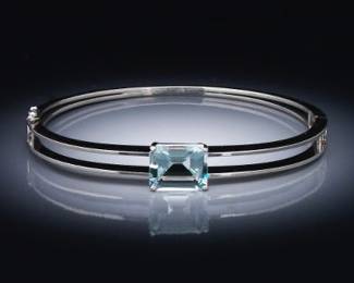 Ladies Gold and Aquamarine Bangle