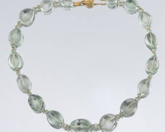 Ladies Brazilian Gold, Diamond and Green Beryl Necklace