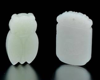 Two Chinese Carved Celadon Jade Ornaments