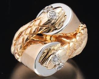 Ladies Gold and Diamond Double Snake Bypass Ring