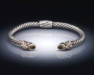 Ladies Gold, Sterling Silver, Diamond and Amber Citrine Bangle