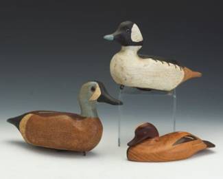 Three Carved Wood Duck Decoys