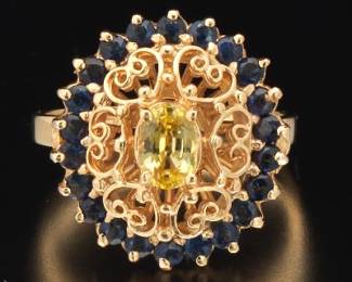 Ladies Sapphire and Citrine Ring