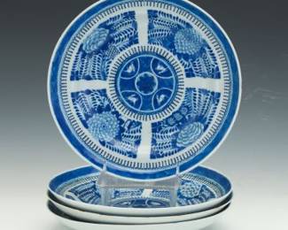 Chinese Four Porcelain Peonies and Dogs Bowls