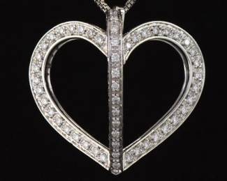 Ladies Italian Gold, Platinum and Diamond Triple Heart Pendant on Chain
