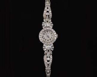 Ladies Retro Platinum, Gold and Diamond Hamilton Dress Watch