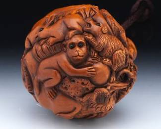 Japanese Carved Boxwood Netsuke of Animals