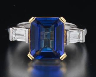 Ladies Gold, Platinum, tanzanite and Diamond Ring