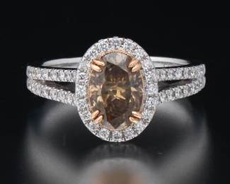 Ladies Gold, Cognac and White Diamond Ring