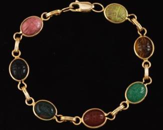 Ladies Gold and Gem Stones Scarab Bracelet
