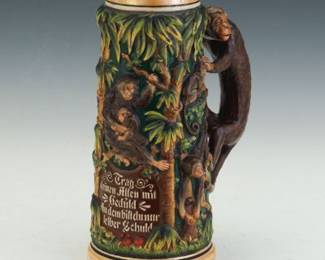 German Figural Relief Stein with Monkeys, Germany, early 20th century