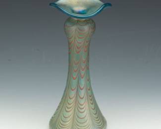 Studio Art Glass Vase with Pulled Feather Design