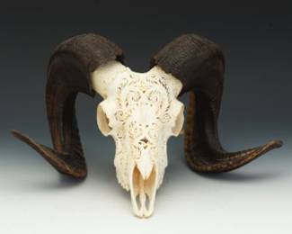 Carved Ram Skull with Ornamental Pierced Decoration